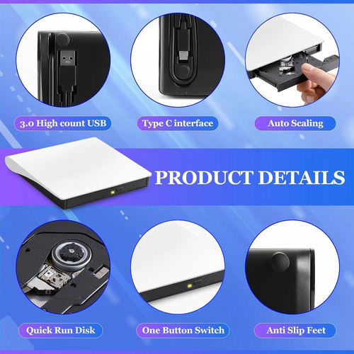 . Lector Cd Externo Grabador Quemador Dvd Slim Usb 3.0 Type