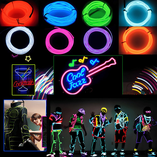 Kit 2 Fios Cordões Neon Led 3 Metros Para Festas E Balada Luz Roxo Tensão De Operação 3v 2 Pilhas