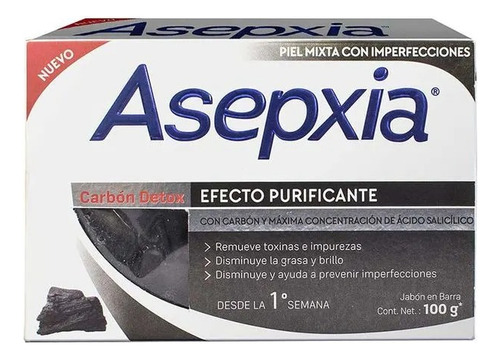 Asepxia Jabón Carbón Detox Efecto Purificante 100 G