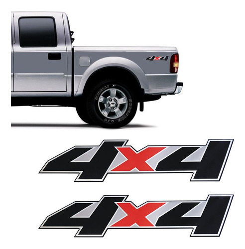 Par De Adesivos 4x4 Ford Ranger 2007 A 2009 Emblema Preto