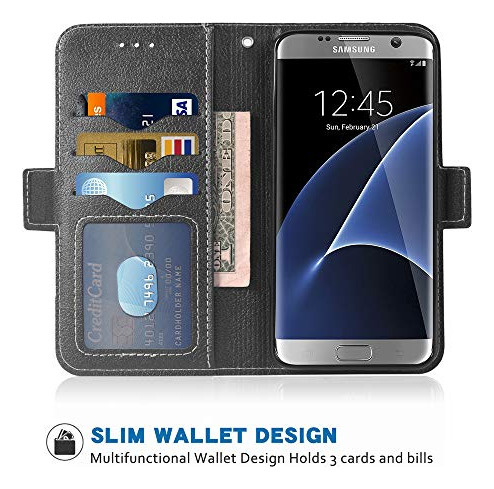 Funda Para Galaxy S7 Edge Negro Piel Sintetica -4
