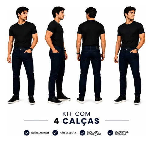 Kit 4 Calças Jeans Trabalho Serviço Masculina Elastano Lycra