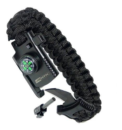 Pulseira Paracord Gac Ntk Canivete Pederneira Apito Bússola 