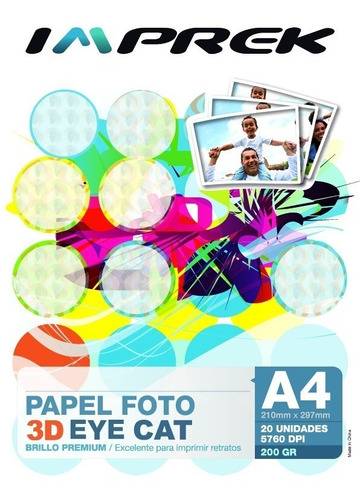 Papel Glossy 200gr Resma 20 Hojas 3d Ojo De Gato Imprek