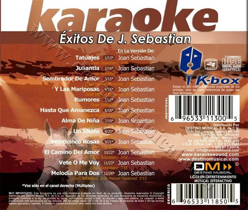 Cd+g Karaoke K-box Éxitos De Joan Sebastian