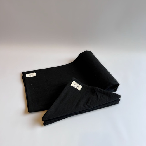 Imagen 1 de 8 de Combo Servilletas De Tela X4 + Camino De Mesa Algodón Velvet