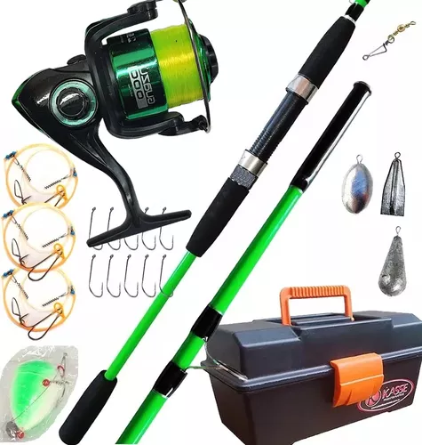 Combo Equipo Pesca Variada Caña 2.10m Reel Caja Accesorios