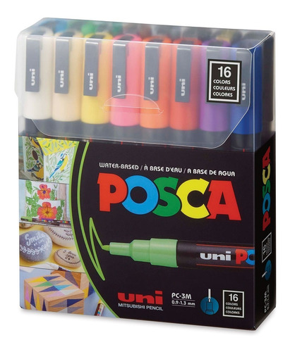 Marcadores Posca Pc-3m Punta Cónica 0.9 - 1.3 Mm Pack X 16