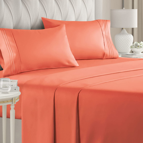 Sabanas Tamaño Matrimonial De Microfibra Suave Color Coral