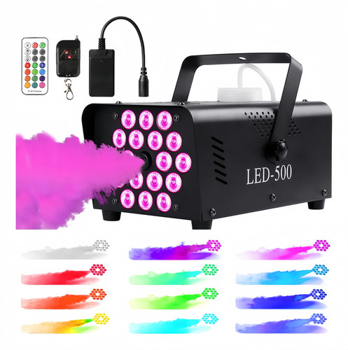 Maquina De Fumaça 500w Dmx 18 Luzes Led Com 2 Controles 13 Efectos Dj Cor Preto Adequado Para Festivais, Casamentos, Palco De Dj
