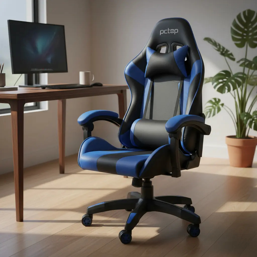 Cadeira Gamer Pctop PC 6022 Ergonomica Preto Azul Encosto Reclinavel