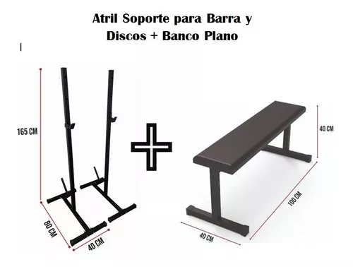 Banca Plana Con Atril Para Barra Y Discos De Pesas