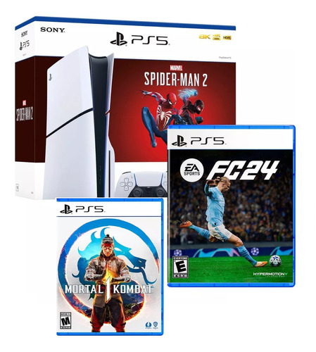 Consola Ps5 Slim Bundle Spiderman 2 +fc 24 + Mortal Kombat 1