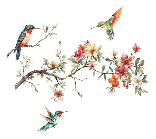 Adhesivos De Pared Con Diseño De Flores Y Pájaros, 60 X 40 C