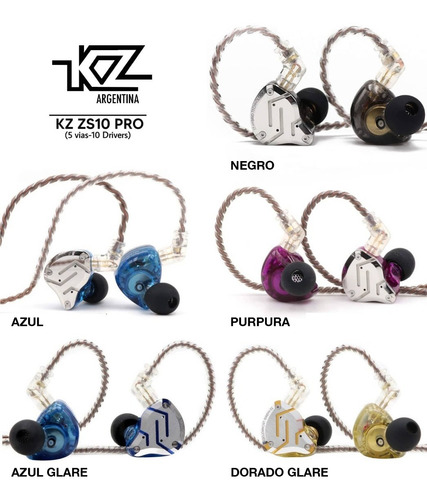 Imagen 1 de 6 de Auriculares In Ear Kz Zs10 Pro Monitoreo 5 Vias + Cuotas Representante Oficial Kz