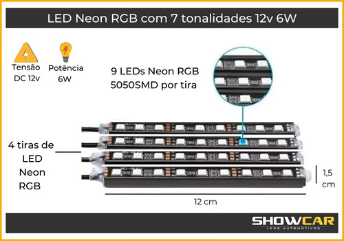 Luz Led Neon Cores Ambiente Interno Automotivo Tuning