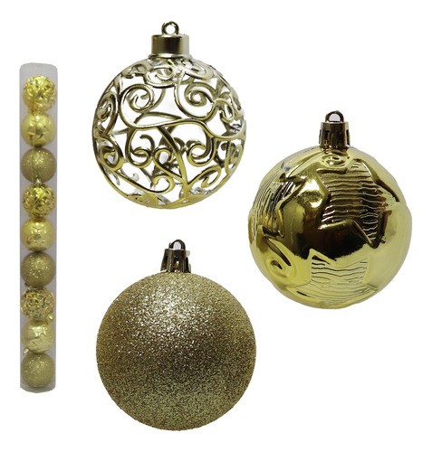 Bola De Natal Mista Estrela Arabesco Dourado 9 Pçs 6cm