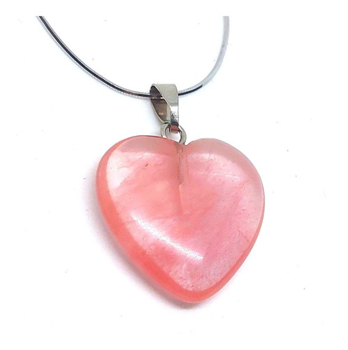 Collar Piedra Cuarzo Cherry  Corazon Amuleto Amor Plata 925