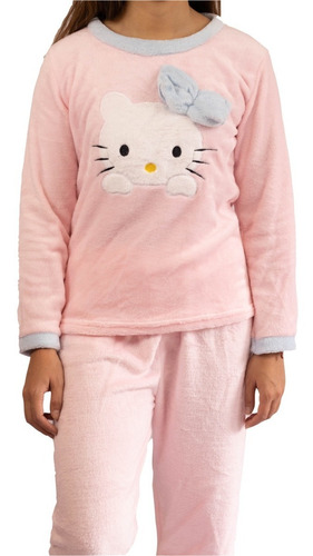 Conjunto De Pijama Top Con Patrón De Kitty De Franela