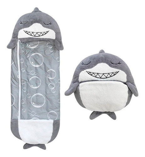 Saco De Dormir Plegable Y Almohada Divertida Para Niños Color Gris tiburón