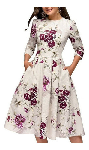 Vestido Mujer Floral Vintage Vestido Elegante Midi Noche 185