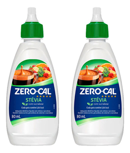 Adoçante Zero Cal Stévia Liquido 80ml Kit 2