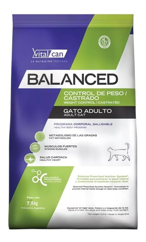 Vital Can Balanced Gato Control De Peso Castrado X 7.5kg Tp#
