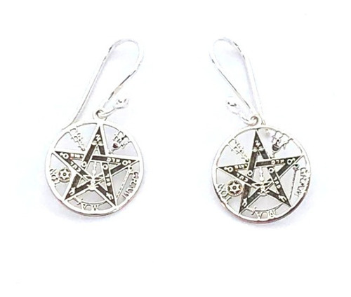 Aretes Tetragramatón 15mm Pentagrama Plata Sw925 Protección