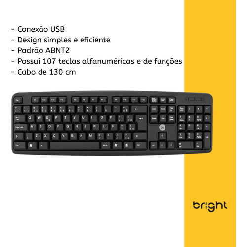 Kit Teclado Usb Basic 0014 Bright + Mouse Classic Multilaser