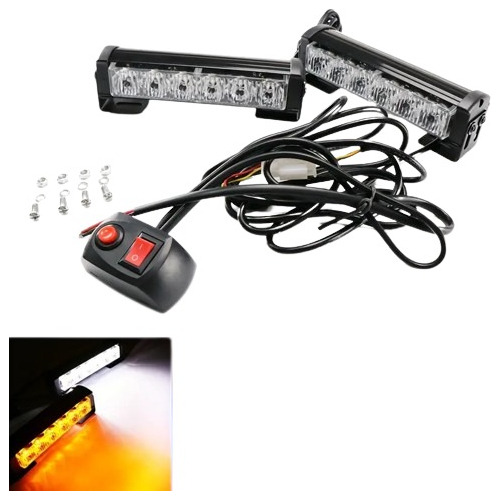  Kit Juego De Luces Estrobos Policiales Led 12v Blanco Ambar