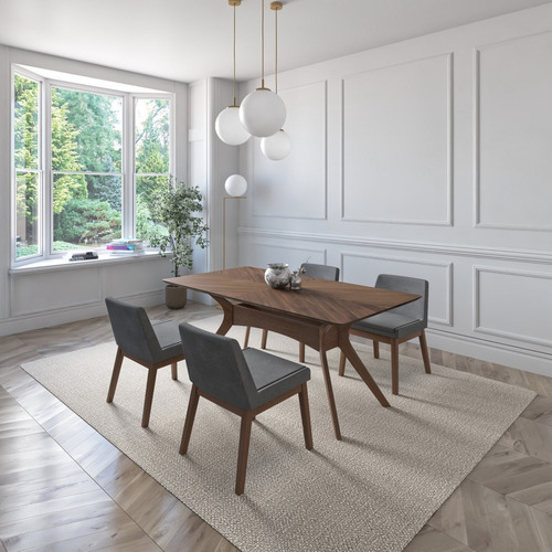 Juego De Comedor Lisboa De Madera Con 4 Sillas Tapizadas Diseño De La Tela De Las Sillas Gris Oscuro - Nogal