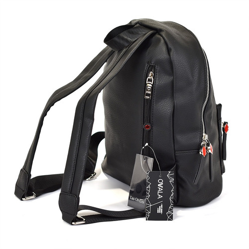 Mochila Mujer Urbana Las Oreiro Simil Cuero Corazon Tachas