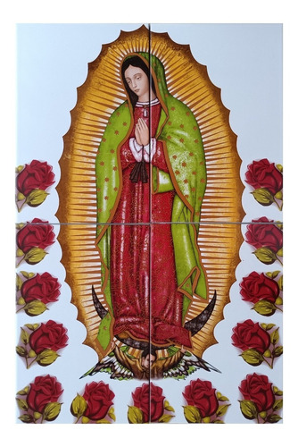 Virgen De Guadalupe Mural 40x60 Cm En Azulejos Mod Rosas