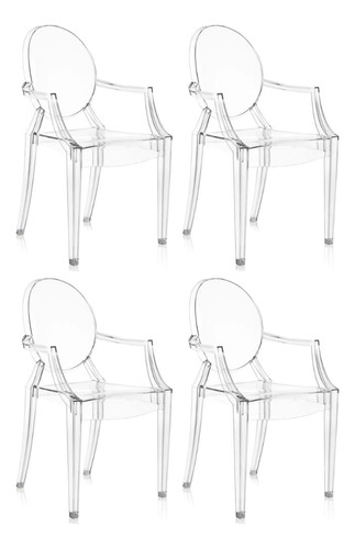 Kit 4 Cadeira De Jantar Ghost Acrílica Transparente C/ Braço