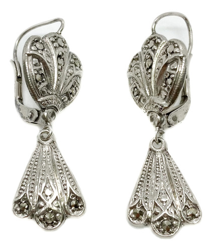 Aros Colgantes Marquesitas Art Deco Plata 925