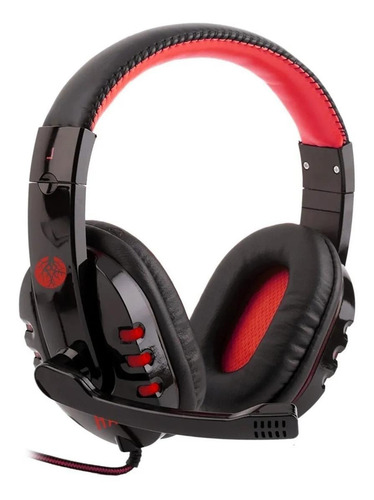 Fone de ouvido over-ear gamer Haiz Alpha 1804 preto e vermelho