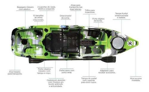 Caiaque Leader Milha Náutica + Pedal Evo Dirve + Brinde