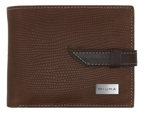 Billetera Miura Hombre Mod.cleus Cuero Natural Con Accesorio