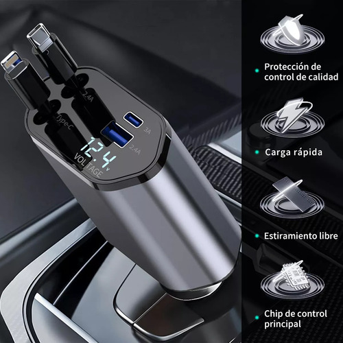 4 En 1 Cargador De Coche Retráctil De Carga Rápida Adaptador