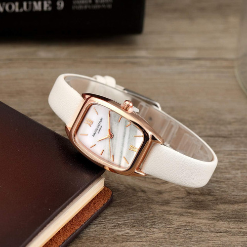 Top Plaza Reloj De Pulsera De Cuero Blanco A La Moda Para Mu