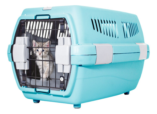 Transportadora Jaula Canil Chica Perros Gatos 46x27 Cm Color Azul Acero