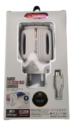 Cargador De Pared Para Micro Usb V8, 2 Usb, Solma Slch226