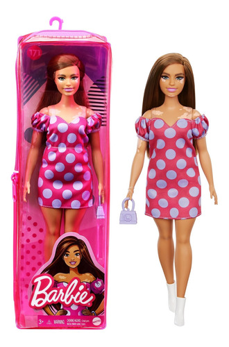 Muñeca Barbie Fashionistas, Morena, Vestido De Puntos