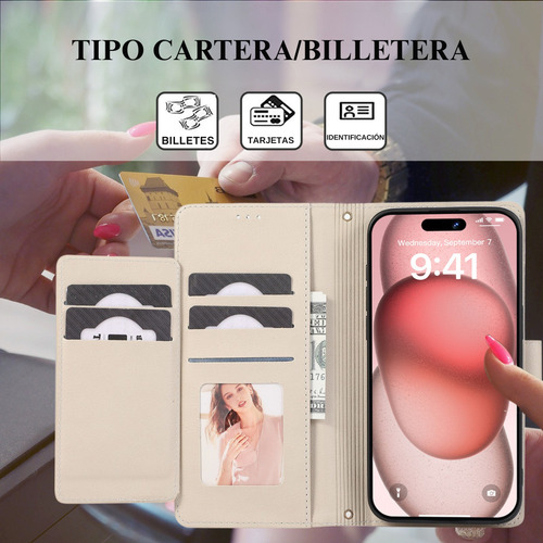 Funda Case Para Iphone Tipo Cartera Con Espejo Y Tarjetero Beige Iphone 14 Promax