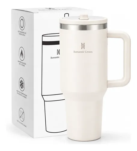Copo Térmico 1.2l Inox Tampa  Flip Canudo Alça Carro Academia Creme Cor Pura / Material Fosco