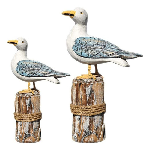 2 Piezas Estatuilla De Madera De Gaviota Decoraciones N...