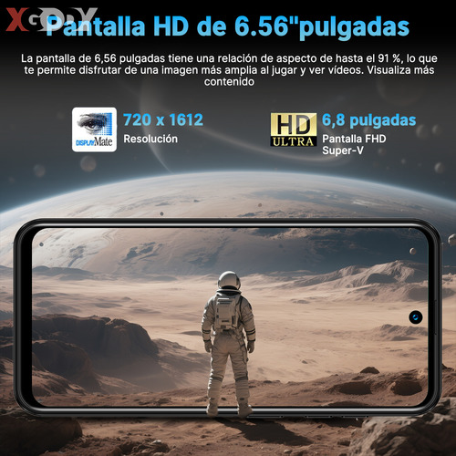 Teléfono móvil Xgody v27 dual sim6500mAh 128gb ROM 12GB RAM 6.56 pulgadas celular hd android 14 red 4G completa teléfono inteligente con huella dactilar doble cámara 13MP+21MP gps bluetooth negro