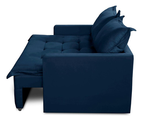 Sofá Sem Caixa Ret Reclinável 2,00m Molas Maísa Suede Azul