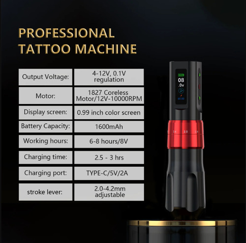 Máquina Pen Inalambrica By Big Wasp V78 Tattoo Tatuajes Black