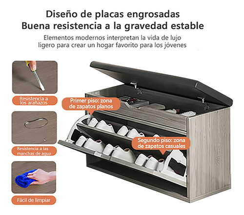 Banco Zapatero Tapizado Taburete Con Compartimentos De Gris Gris